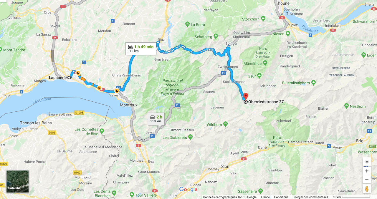 Itinéraire depuis Lausanne.
